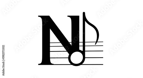 Musical Note Incorporated into Letter N on Staff Lines