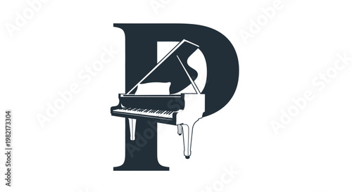Grand Piano Silhouette Inside Letter P Logo - Music Concept