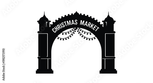 Christmas market archway silhouette stands isolated against a clean white background, providing an elegant and festive decorative element for seasonal holiday event marketing and design projects.