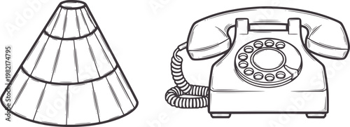 Vintage rotary telephone and conical lampshade retro communication