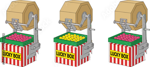 Lucky Box Lottery Machine Set with Colorful Balls and Mechanical Draw System Illustration Collection for Game, Prize and Gambling Concept Design