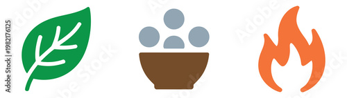 Eco-friendly concept with leaf, incense smoke, and flame in minimalist design