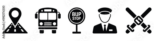 flat design icons of transportation and service professions on white background