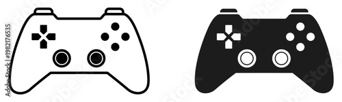 Gaming gamepad icons, play station, game controller icon in flat and line style, joystick console with directional pad