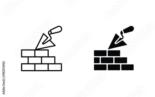 Building brick wall with trowel construction tool construction industry and labor concept icon design for building construction industry and labor.
