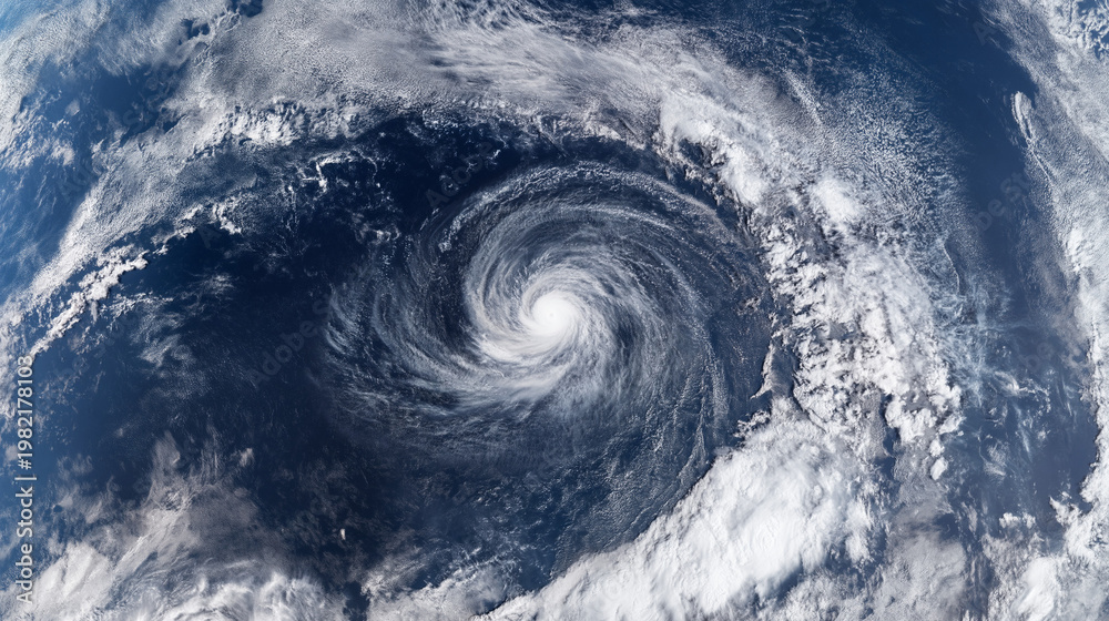 Fototapeta premium Massive Hurricane: Stunning Satellite Imagery of Swirling Tropical Storm System and Natural Weather Phenomenon