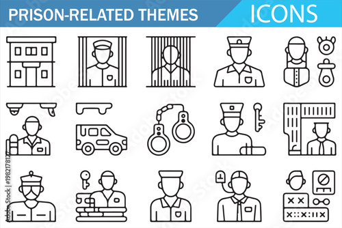 Prison Security Icons Set Editable Vector Jail and Police System Pack