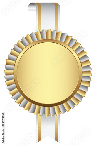 Silver Award Emblem with Ribbon Tails and Empty Gold Medal
