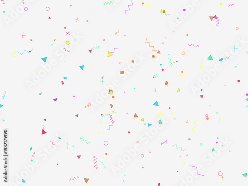 Trendy Memphis Design Scattered Shapes Vibrant Vector Pattern