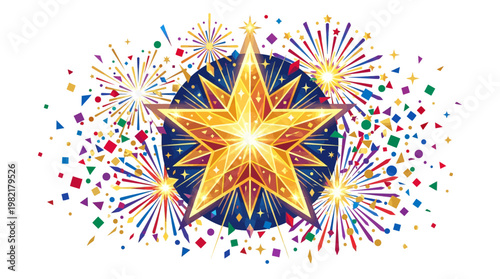 Vibrant Star Fireworks Explosive Celebration.