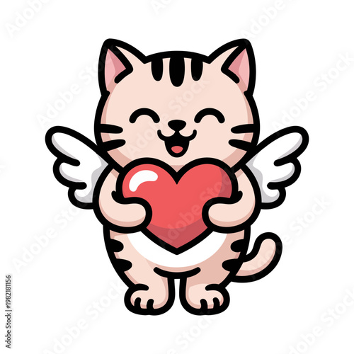 Cute angel kitten with heart sweet animal character design