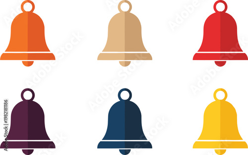 Notification Bell Icon Set in Multiple Colors for Alert, Reminder, and App Notification Design in Modern Flat Style