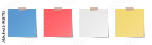 Sticky note with duct tape, post it note paper, memo reminder with adhesive tape, sticky paper note with clipping path isolated on transparent background