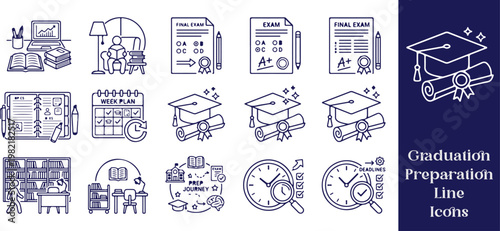 Graduation Preparation Line Icons – Student Ready Set