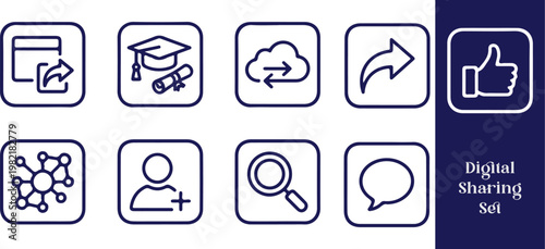 Graduation Social Media Line Icons – Digital Sharing Set