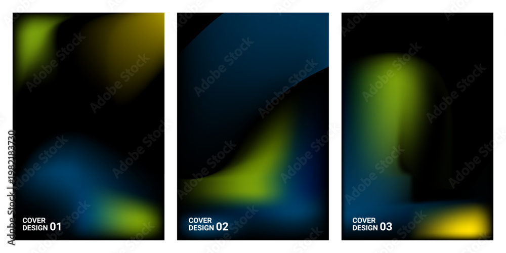 Fototapeta premium Abstract Dark Gradient Background Set with Neon Glow Shapes, Modern Cover Design Collection
