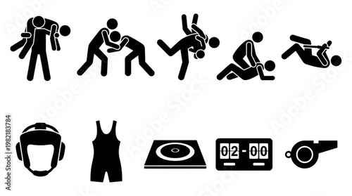 Professional male managers and corporate executives engaged in competitive wrestling matches with sports equipment, concept for business competition, strategic management and leadership