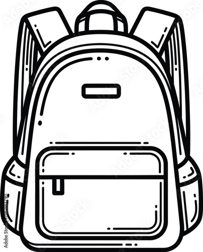 Detailed backpack line icon with front pocket, modern school bag vector