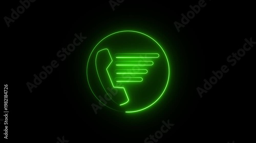 neon-style graphic representing a phone call symbol. It features a stylized telephone handset icon on the left. To the right of the handset are four horizontal lines.