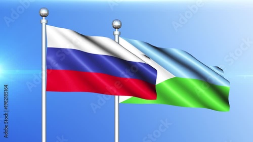 Russia and Djibouti National Flag Waving on Pole Loop
