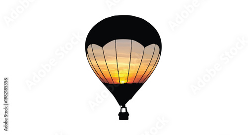 Hot air balloon silhouette floating against a vibrant sunset sky represents adventure, travel, and the freedom of exploring new horizons from a unique perspective high above the ground level.