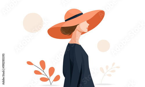   Woman wearing a large summer sun hat.