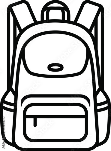 Classic school backpack outline with front pocket, simple student bag vector