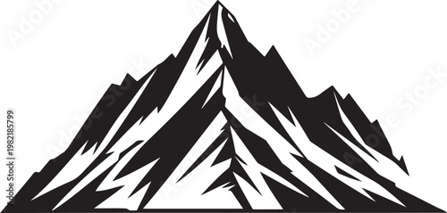 Black and white vector illustration of a mountain peak