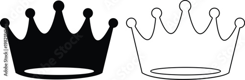 Crown icon set collection group, king, queen, royal, tiara, diadem, monarchy symbols, regal headwear shapes in flat and line style black vector illustration isolated design pack