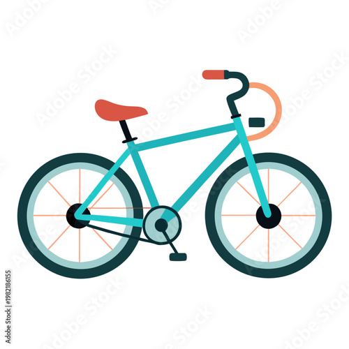 Bicycle with orange accents in flat design style on white background for transportation or leisure illustration.