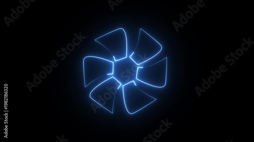 Animation of an icon of a fan moving the helices, on a black background. 4k motion videos
