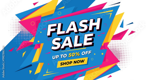 Vibrant colorful sale advertisement with a flash sale banner on a dynamic background