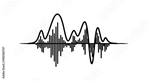Sound wave displays digital audio frequencies as a black graphic element on a clean white background.