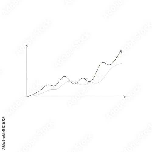 A line graph showing a upward trend with fluctuations isolated on transparent background