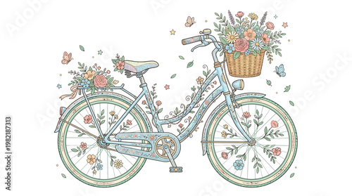 Vintage bicycle with flower basket.