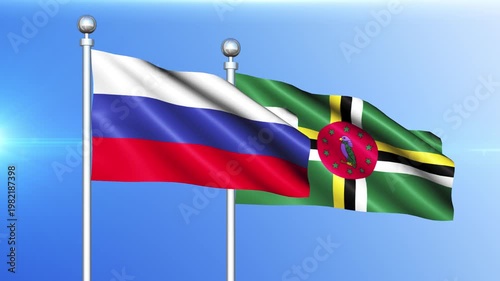 Russia and Dominica National Flag Waving on Pole Loop
