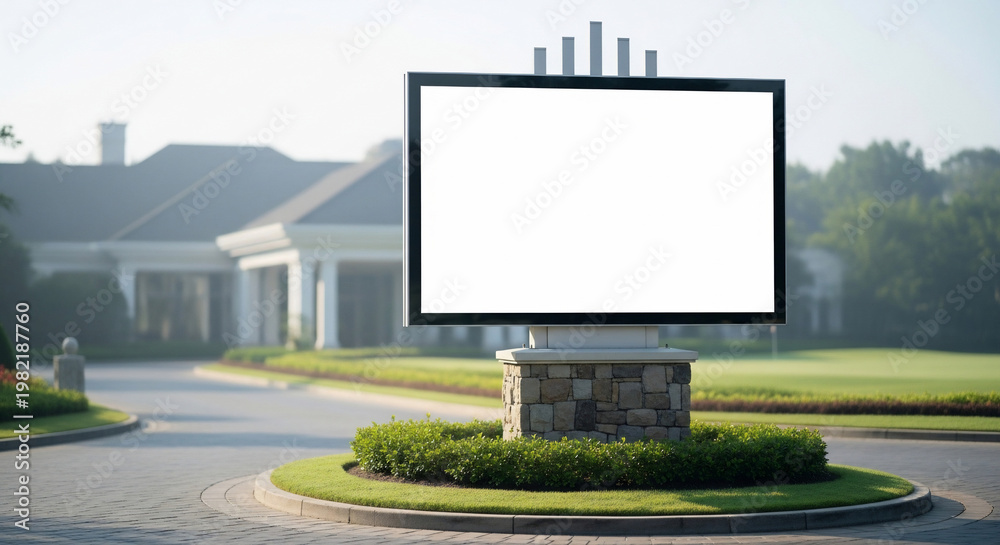 Fototapeta premium Horizontal Community Billboard Mockup in Modern Residential District for Real Estate 