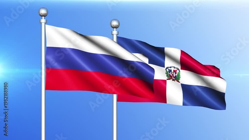 Russia and Dominican Republic National Flag Waving on Pole Loop