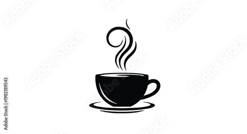 Coffee cup silhouette icon displays a steaming hot beverage isolated on a clean white background.