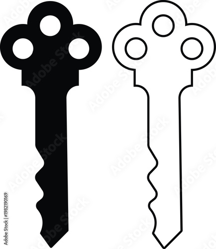 Keys icon set collection group, key, lock, unlock, security, access, house, door, property symbols, vintage and modern key shapes in flat and line style black vector illustration isolated