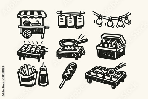 Street Food and Festival Hand-Drawn Icon Set