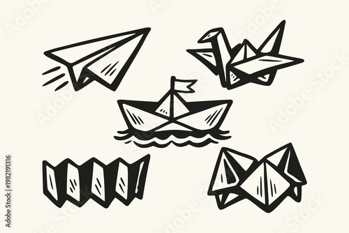 Hand-Drawn Origami Paper Craft Illustrations