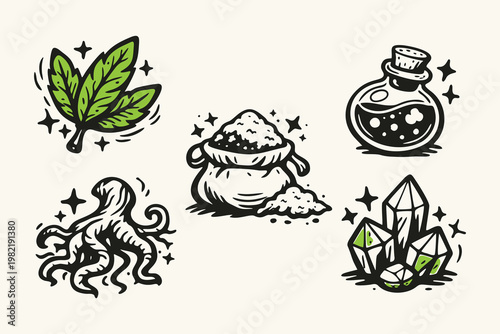 Magic Alchemy Ingredient Icons Set