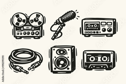 Hand-Drawn Vintage Audio Equipment Vector Set