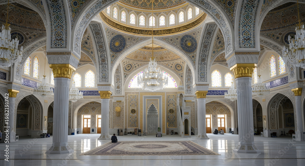 Obraz premium Luxurious mosque interior with detailed geometric patterns