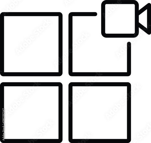 Clean grid layout with video camera icon, symbolizing a multimedia content gallery, video streaming application, or digital media interface design