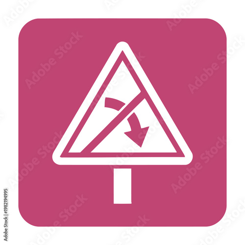Road Traffic Sign Indicating Keep Right Lane Merge Directional Warning Symbol on Pink Background