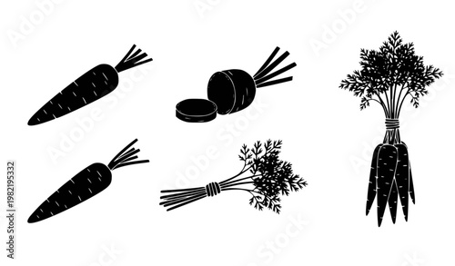 Fresh carrot icon set orange black vector EPS illustration