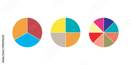 Circle Pie Chart Set, Colorful Circle Diagram icons. Pie Chart Diagram Icon Vector.