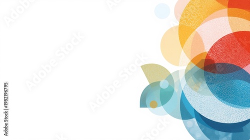 A colorful abstract design featuring overlapping circles in various shades and sizes on a white background